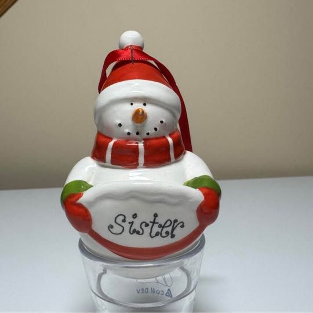 Personalized Snowman Christmas Ornament – "Sister" Ceramic Holiday Keepsake